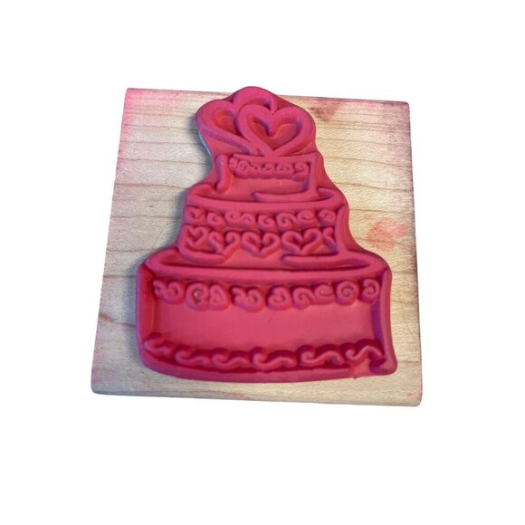 Wedding Cake Rubber Stamp On Wooden Block For Crafting Scrapbooking - Picture 2 of 2
